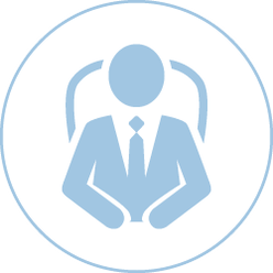 Lodging executive icon. Light blue color with a circle outline.