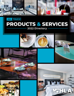 InnTouch Spring PSD 2022 Cover. Collage of products and services images within the hotel & lodging industry