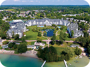 East Central Wisconsin. The Osthoff Resort, Elkhart Lake, WI. Aerial view of the property.