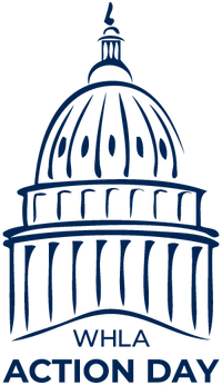 WHLA Action Day logo. Outline image of the WI capitol building dome above WHLA Action Day text.