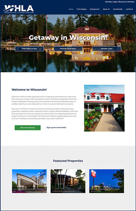 Screenshot of homepage of WisconsinLodging.org showcasing where the winning property will be featured on the website.