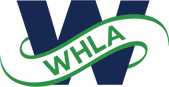 WHLA Logo icon. Navy W with green open-ended infinity sign and WHLA initials inside the opening.