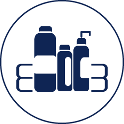 Guest room products icon. Soap bottles and towels.