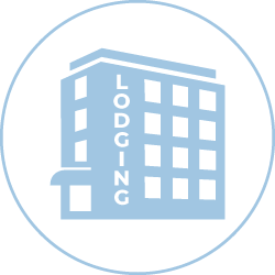 Lodging property icon. Light blue color with a circle outline.