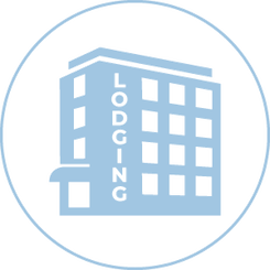 Lodging property icon. Light blue color with a circle outline.